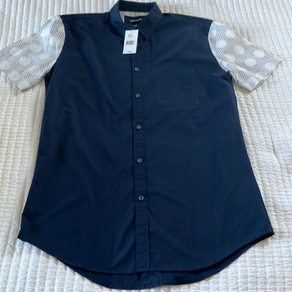 Zanerobe Men's Navy and White Patterned Sleeve Shirt